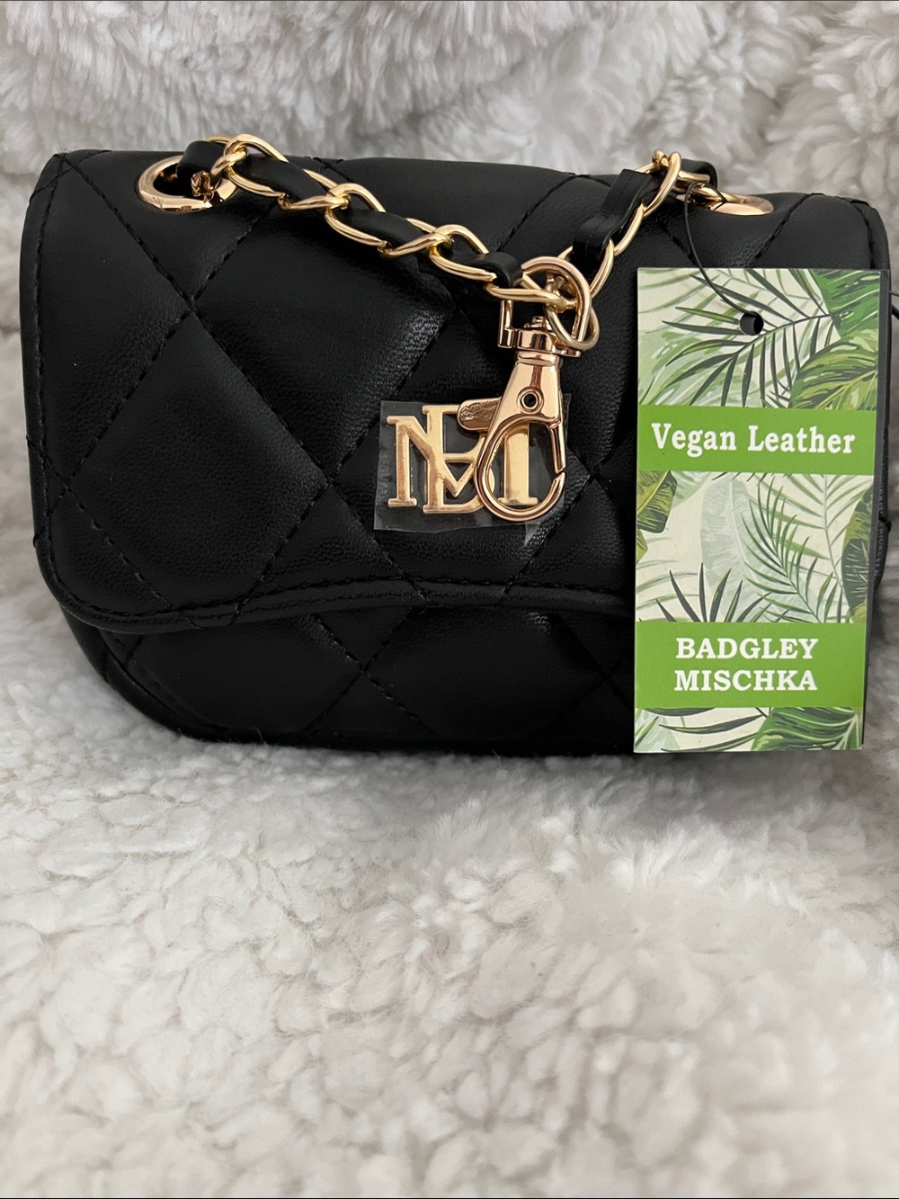 Badgley Mischka Black Quilted Mini Crossbody with Gold Hardware